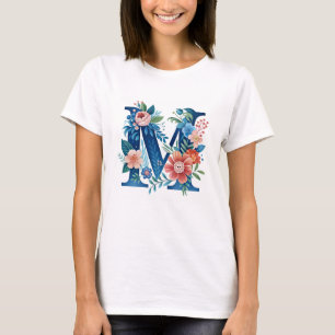 'M' decoratief bloemmonogram T-shirt