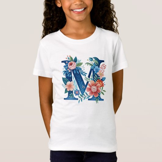 'M' decoratief bloemmonogram T-shirt (Voorkant)