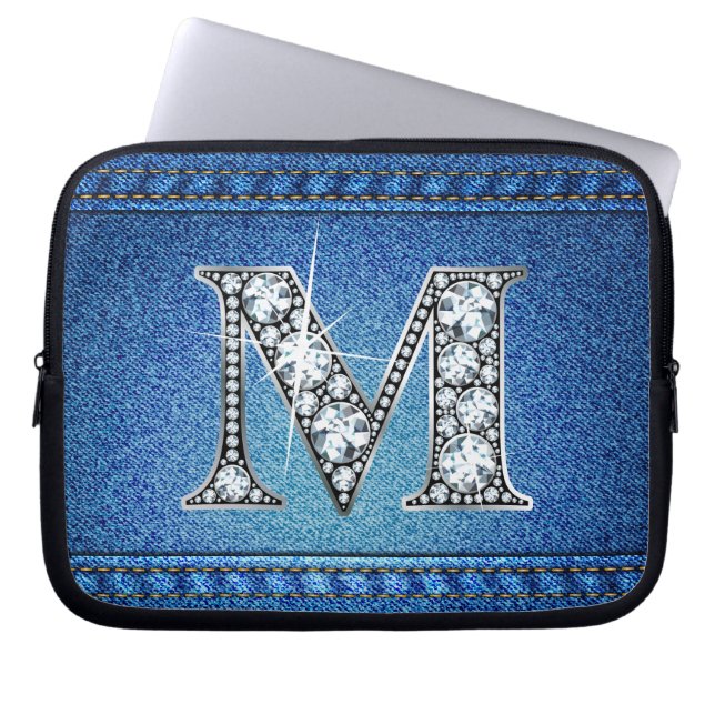 M "Diamond" Denim Stitching Electronics Bag Laptop Sleeve (Voorkant)