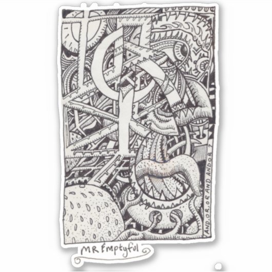M. Emptyful, Sticker Rectangulaire Dessin D'Encre (Devant)