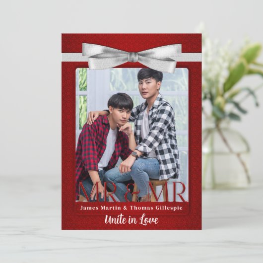 M. et M. Faire-part de mariage Rouge Photo Deux pi (Debout devant)