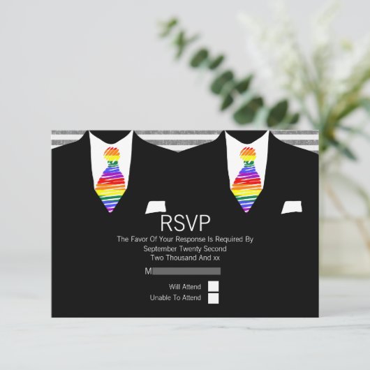 M. et M. Suit et Rainbow Cravate Mariage gay RSVP (Debout devant)