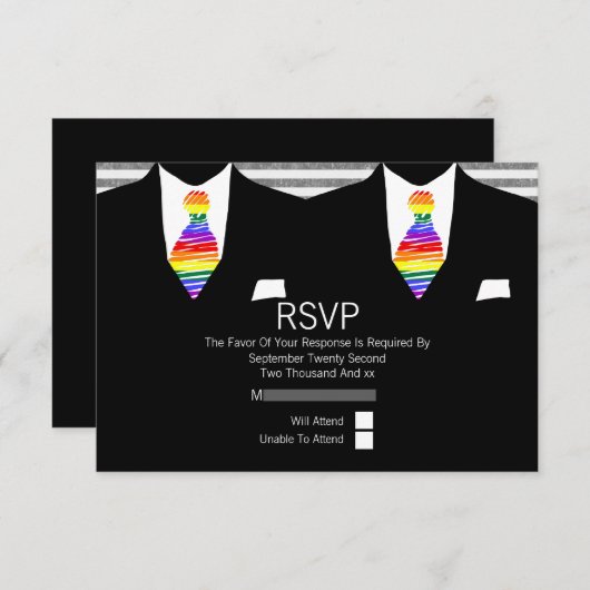 M. et M. Suit et Rainbow Cravate Mariage gay RSVP (Devant / Derrière)