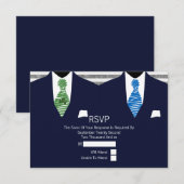 M. et M. Suit Green Blue Cravates Gay Wedding RSVP (Devant / Derrière)