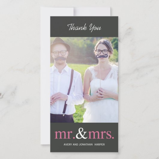 M. ET MME. Cartes de Merci mariage - Gris (Devant)