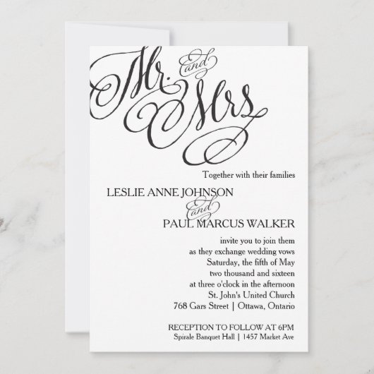 M. et Mme classiques faire-part de mariage (Devant)