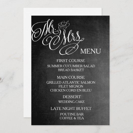 M. et Mme classiques Wedding Menu Chalkboard (Devant / Derrière)