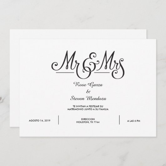M. ET MME ELEGANT INVITATION (Devant / Derrière)