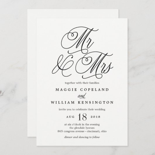 M. et Mme Elegant Wedding Invitation (Devant / Derrière)