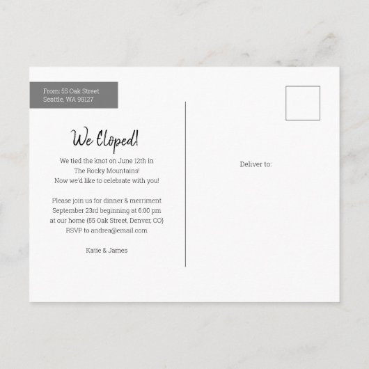 M. et Mme Eloped Faire-part photo Mariage (Dos)