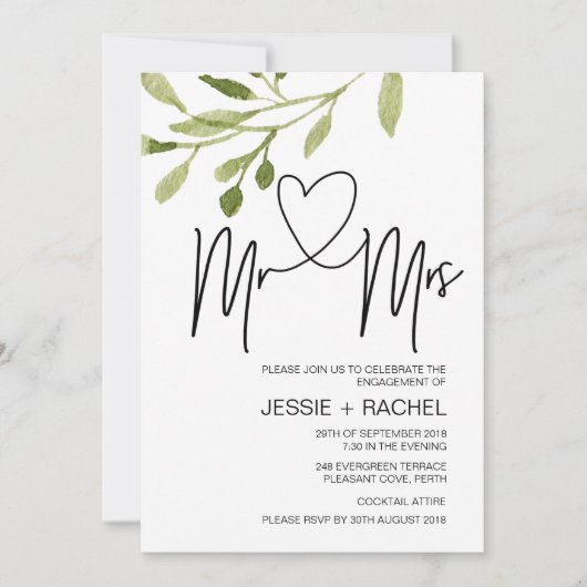 M. Et Mme Engagement Party Invitations Eucalyptus (Devant)