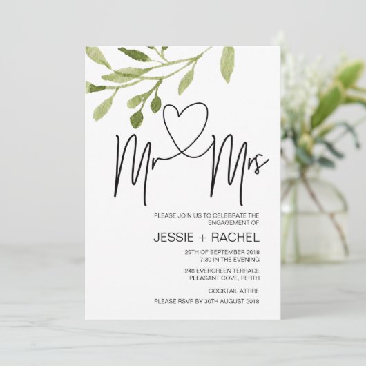 M. Et Mme Engagement Party Invitations Eucalyptus (Debout devant)