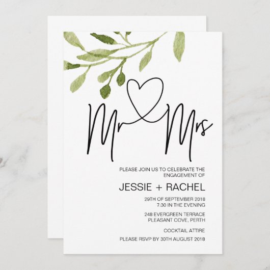 M. Et Mme Engagement Party Invitations Eucalyptus (Devant / Derrière)