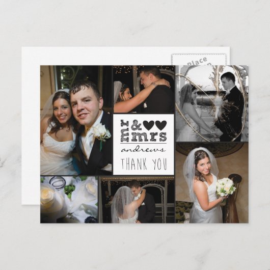 M. et Mme Hearts Merci Carte photo (Devant / Derrière)