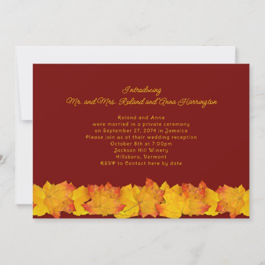 M. et Mme Mariage de automne privé Faire-part (Devant)