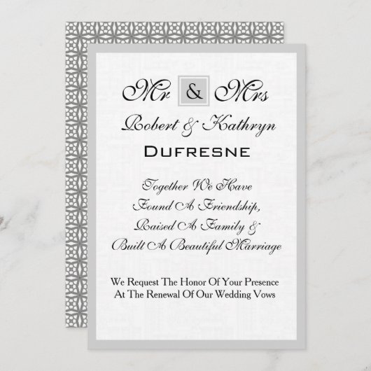 M. et Mme Mariage Vow Renouvellement Invitation (Devant / Derrière)