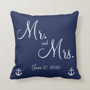 M. et Mme Marine Bleu Mariages nautiques Coussins