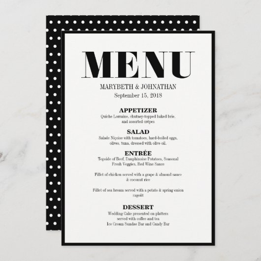 M. et Mme Modern Bold Mariage Carte de menu (Devant / Derrière)
