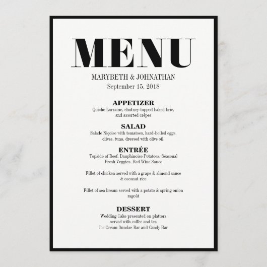 M. et Mme Modern Bold Mariage Carte de menu (Devant)