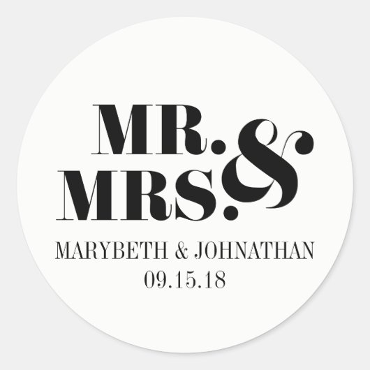 M. et Mme Modern Bold Wedding Favor Sticker (Devant)