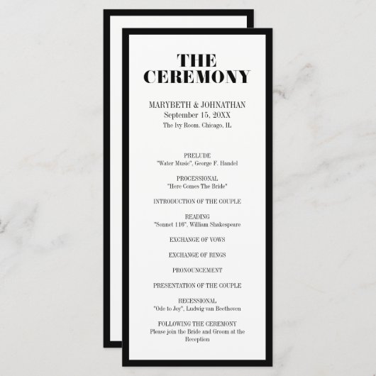 M. et Mme Modern Bold Wedding Programme (Devant / Derrière)