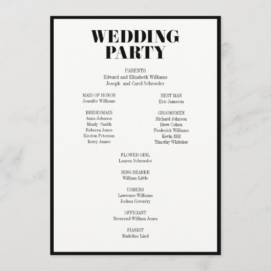 M. et Mme Modern Bold Wedding Programme (Dos)