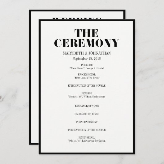 M. et Mme Modern Bold Wedding Programme (Devant / Derrière)