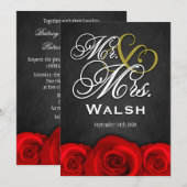 M. et Mme noirs invitations de mariage de rose (Devant / Derrière)