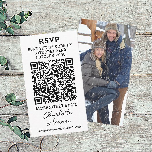 M. Et Mme Photo Elegant Script Code QR Carte RSVP