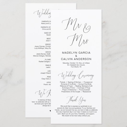 M. et Mme, programme de cérémonie Mariage moderne  (Devant / Derrière)