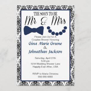 M. et Mme Shower Invitation (Navy1) de damassé