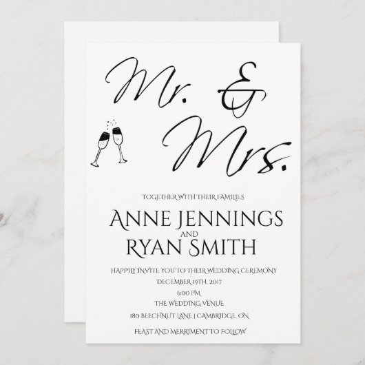 M. et Mme simple Faire-part de mariage. (Devant / Derrière)