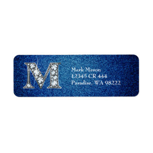 M Faux Diamond on Denim Return Address Label