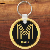 M Gold Monogrammed Letter Personalized Sleutelhang Sleutelhanger (Voorkant)