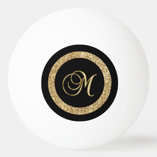 M gouden monogram op zwart pingpongballen (Voorkant)