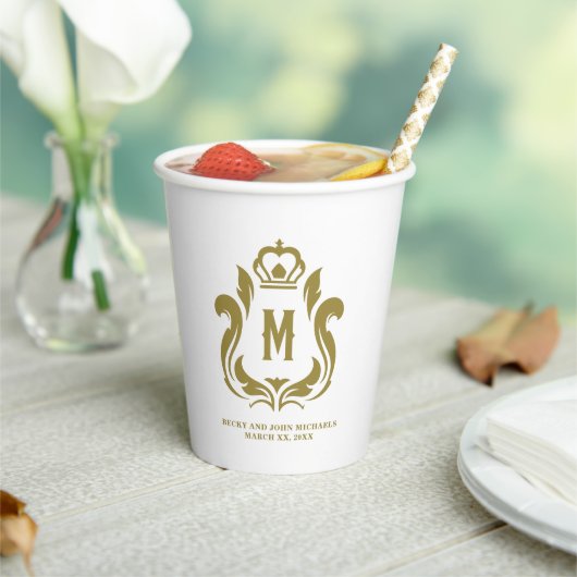M Initiale Gouden Crest Papieren Beker (Insitu)