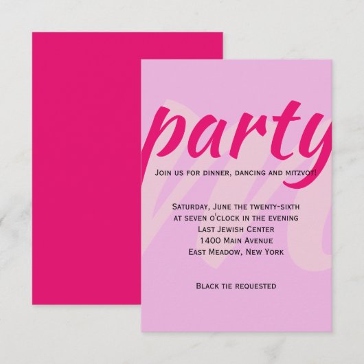 M INITIALEN Bat Mitzvah Party Reception Card Kaart (Voorkant / Achterkant)