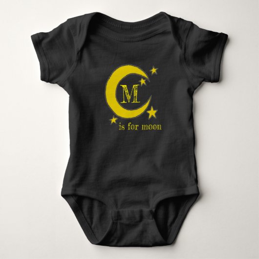 M is voor Mon Yellow Crescent Night Sky Stars ABCs Romper (Voorkant)