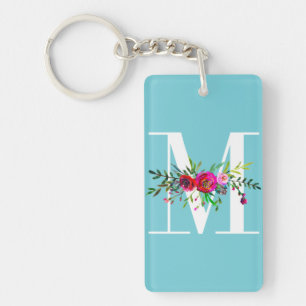 M Letter Initiaal Monogram Bloem Motief Aangepaste Sleutelhanger