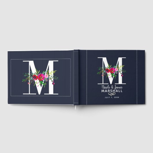 M Letter Initiaal Monogram Bloemen Naam Bruiloft Gastenboek (Volledig)