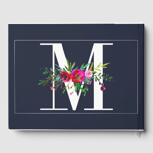 M Letter Initiaal Monogram Bloemen Naam Bruiloft Gastenboek (Achterkant)