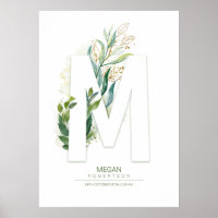 M Letter Monogram Goud Groene Bladeren Chic