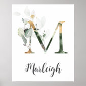 M Letter Monogram Groene Nursery Naam Muurprint Poster (Voorkant)