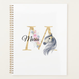 M lettre nom personnalisé monogramme avec cheval
