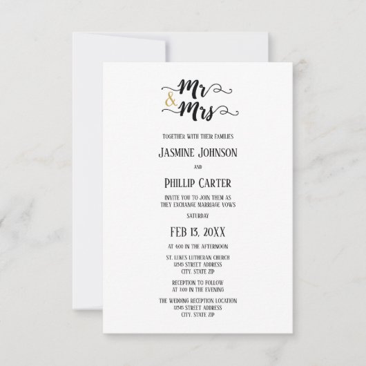 M. & Mme - 3x5vMariage/Réception Invitation (Devant)