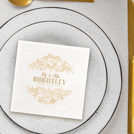 M. & Mme Beautiful Gold Foil Roses Floral Mariage