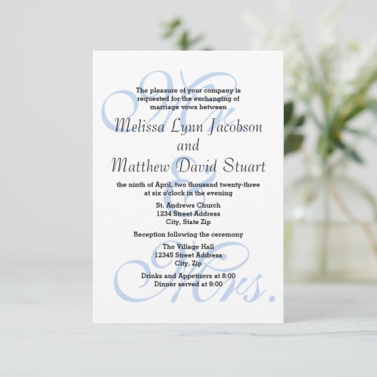 M. & Mme Blue-3x5 Mariage & Réception Invitation (Debout devant)