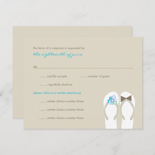 M. & Mme Blue Flip Flops Plage Mariage Carte RSVP (Devant / Derrière)