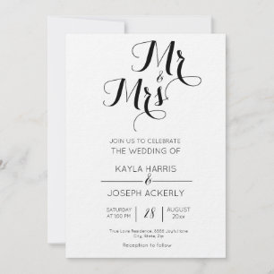 M. & Mme carte faire-part de mariage noir et blanc
