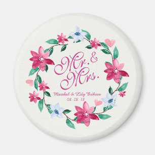 M. & Mme Elegant Floral Mariage   Magnet